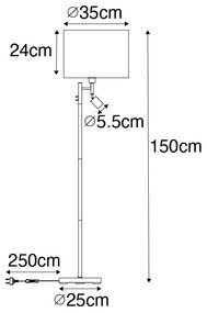 Lampa podłogowa stalowa z kloszem szarym i lampką do czytania - Jelena Nowoczesny Oswietlenie wewnetrzne