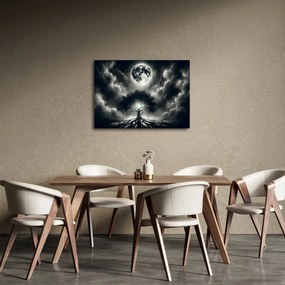 Obraz – Czarno-białe drzewo w pełni księżyca (70x50 cm)