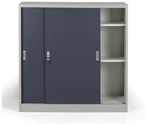 Metalowa szafa z przesuwnymi drzwiami, 2 półki, 1200 x 1200 x 450 mm, ciemnoszary