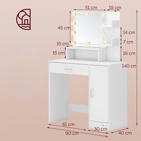 Toaletka JOCELYN z oświetleniem, 140×90×40cm, biała Casaria