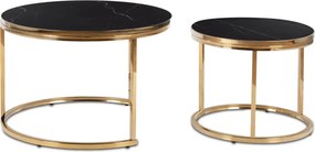 Zestaw Stolików Kawowych ARON 70 cm/50 cm Czarny Marmur/Złoty Glamour