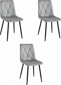Krzesło Valora TYRA srebrno-szary aksamit / czarne nogi x 3