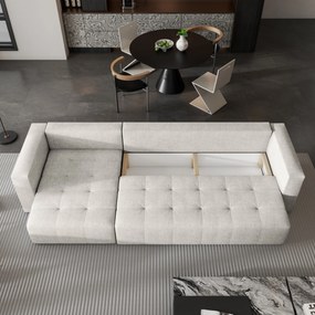 Masseno Narożnik OLVERA z funkcją spania i pojemnikiem na pościel Narozniki L, Rozkładana sofa - Kremowy, NEVE 02