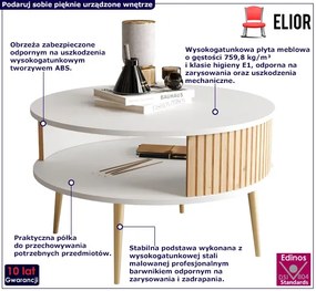 Stolik Kawowy Biały Nowoczesny Z Ryflowaniem Dąb Artisan Onera 4X