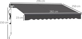 Outsunny Markiza z Korbą Ręczną i Elektryczna Regulacja Wysokości Markiza Ramieniowa 300 cm Szerokości Ciemnoszary