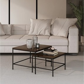 Zestaw stolików kawowych rustykalny dąb/czarny 60x60x45 ramio