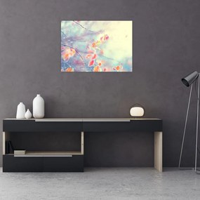 Obraz na szkle - Listki w lodzie (70x50 cm)