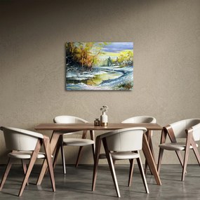 Obraz zimowej rzeki, obraz olejny (70x50 cm)