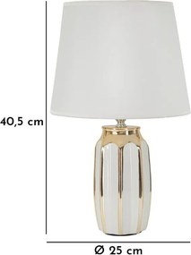 Ceramiczna lampa stołowa w biało-złotym kolorze z tekstylnym kloszem (wysokość 40,5 cm) Cassy – Mauro Ferretti
