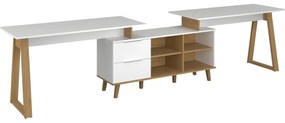 Komoda z Szufladami do Salonu RADIAN 134 cm Biała / Dąb kamienny Nowoczesna