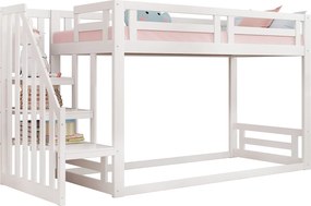 Łóżko piętrowe dla dzieci 90×200 cm - ze schodami i stelażem listwowym - białe