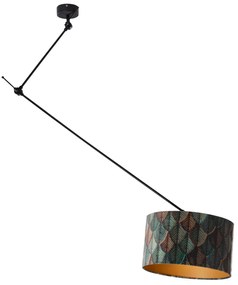 Lampa wisząca czarna z aksamitnym abażurem w liście ze złotym wnętrzem 40/40/40 - Blitz klasyczny/Antyczny Oswietlenie wewnetrzne
