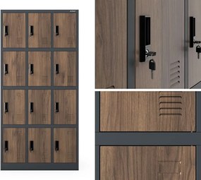Szafa BHP z 12-skrytkami 90x40x185 cm Eco Design Marcin, antracyt/orzech