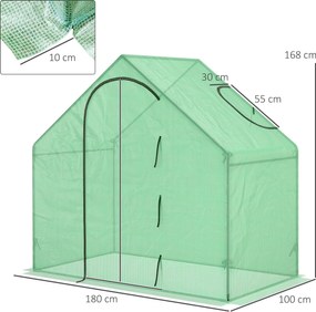 Szklarnia Foliarona Outsunny do Pomidorów, z Oknem i Drzwiami, Zielona, Stal i Plastik, 180 x 100 x 168 cm