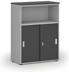 Szafa biurowa kombinowana z drzwiami przesuwnymi PRIMO GRAY, 800 x 420 x 1087 mm, szary/grafit