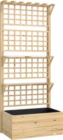 Outsunny Podwyższona donica z kratką i wiszącym dachem, drewniana donica z 2 półkami, otworami odpływowymi, 76 x 43,5 x 177 cm | Aosom PL