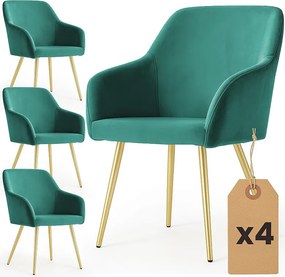4x Welurowe krzesło tapicerowane gładkie Butelkowa Zieleń ESTELLE Złote nogi