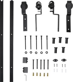 HOMCOM Zestaw do Drzwi Przesuwnych Prowadnica Okucia Czarne Drewniane Drzwi 9 Akcesoriów | Aosom PL