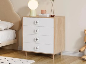 Stolik nocny 80x54x90 cm - z 4 szufladami - lakierowany + płyty wiórowe - biały + naturalny