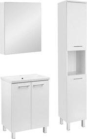 Biały Zestaw do Łazienki Stojący 60cm Szafka z Umywalką Słupek Szafka z Lustrem