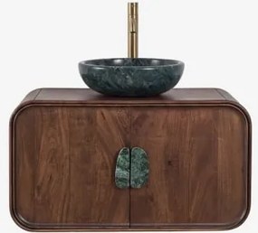 Zestaw Wiszących Mebli Łazienkowych 95x45 Cm Z Drewna Mango I Naturalnego Kamienia Kivalina Bezlusterkowiec & Szczotkowane Złoto ↑30 Cm Z Zaworem Spus