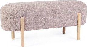 Ławka z tkaniny bouclé w kolorze antycznego różu, nogi z drewna kauczukowego - DAYLA