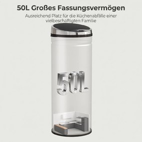 HOMCOM 50 L Kosz z czujnikiem, Automatyczny kosz na odpady, Stalowy kosz kuchenny z czujnikiem podczerwieni, do kuchni, jadalni | Aosom PL