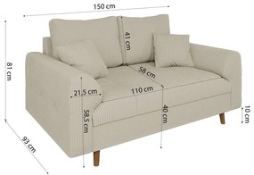 Beżowa sztruksowa sofa 150 cm Ariella – Ropez