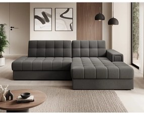 Szarobrązowy aksamitny rozkładany narożnik (prawostronny/z szezlongiem) Blezalt – ELTAP