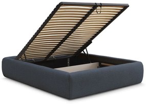 Ciemnoniebieskie tapicerowane łóżko dwuosobowe ze schowkiem/bez zagłówka ze stelażem 180x200 cm Inera – Bobochic Paris