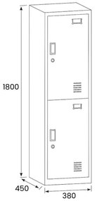 Szafka skrytkowa, 2 schowki, 1800 x 380 x 450 mm, zamek cylindryczny, drzwi ciemnoszare