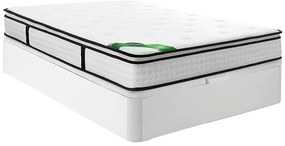 Zestaw 140 x 190 cm biały skrzynia + materac z kieszeniami sprężynowymi 7 stref z wbudowanym topperem i bambusowym pokrowcem gr.23cm - TAREVO od NATUREA