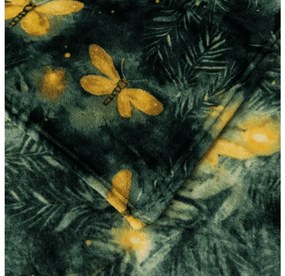 Mikropluszowy koc YELLOW BUTTERFLY, ciemnozielony Rozmiar: 160 x 200 cm