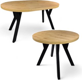 Stół okrągły mały Ø80 cm rozkładany do 130 cm Czarny + Dąb Artisan