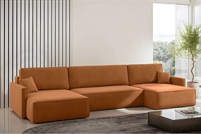 Narożnik z funkcją spania i pojemnikiem w kształcie U Carlos, tkanina Salvador, Brązowy