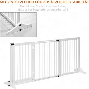 PawHut Bramka Zabezpieczająca Drewniana do Drzwi Bariera dla Psów Biała Sosnowa Konfigurowalna 113-166x36x71cm | Aosom PL