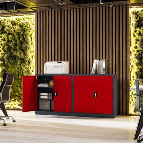 Szafka z pólkami zamykana, warsztatowa BEATA, 900 x 930 x 400 mm, antracytowo-czerwona