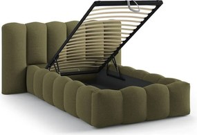 Tapicerowane łóżko jednoosobowe ze schowkiem i stelażem 90x200 cm w kolorze khaki Lupine – Micadoni