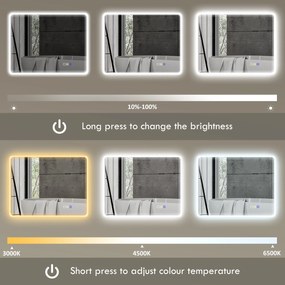 HOMCOM Lustro łazienkowe LED Bluetooth 70 x 90 cm przycisk dotykowy regulowane światło 3 kolory przeciwparowe pamięć Srebrny