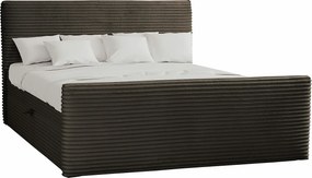 Łóżko kontynentalne z pojemnikiem i topperem TRENTO, pluszowy sztruks VELO, 180x200 cm, Brązowy, H3-Bonell