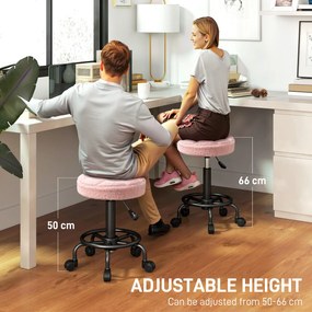 HOMCOM Regulowany hoker obrotowy 50-66 cm 360° obrotowy Ø50 x 50-66 cm Różowy