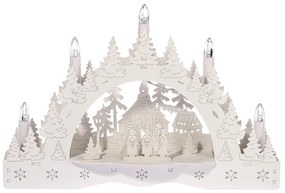 Świecznik świąteczny LED Zimowa kraina, kolędnicy przed kościołem, 35 x 23 x 7,5 cm