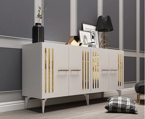 Komoda – 150 cm x 79 cm x 40 cm – biało-złota – płyta wiórowa