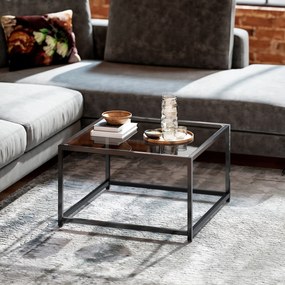HOMCOM Kwadratowy stolik kawowy 68×68×39 cm — hartowane szkło, stal, czarny