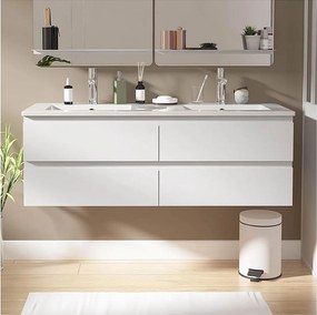 Podwójna szafka pod umywalkę 120 cm z ceramicznym blatem i bateriami SORRENTO