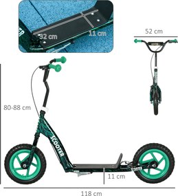 AIYAPLAY hulajnoga dziecięca, regulowana hulajnoga dla dzieci, z hamulcem, podpórką, 2 koła, stal, zielony