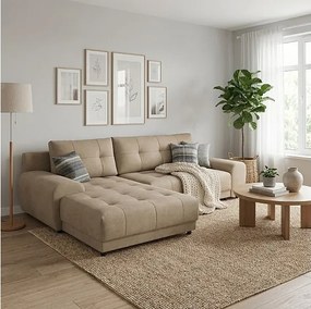 Narożnik lewostronny NAMPA 281x189 cm rozkładany z funkcją spania, w tkaninie SORO 8 beżowej