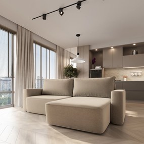 Masseno Narożnik BELISE z funkcją spania i pojemnikiem na pościel Narozniki L, Rozkładana sofa - Beżowy, CASTEL 15