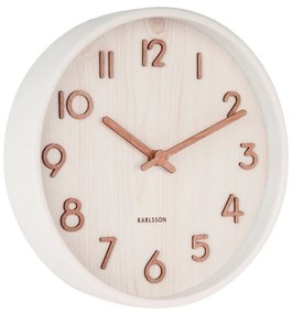 Biały zegar ścienny z drewna lipy Karlsson Pure Small, ø 22 cm