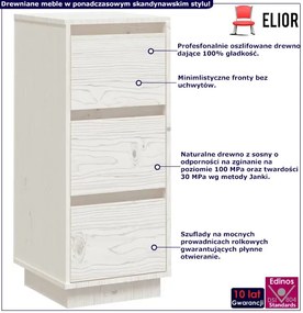 Biała wąska drewniana komoda z 3 szufladami - Lors 3X